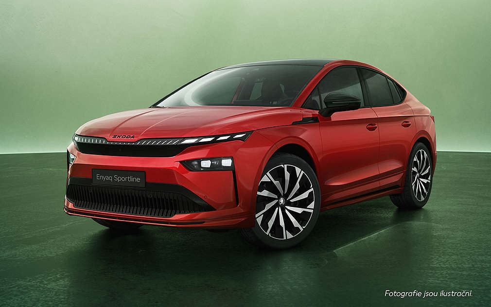 červený vůz Škoda Enyaq zepředu 