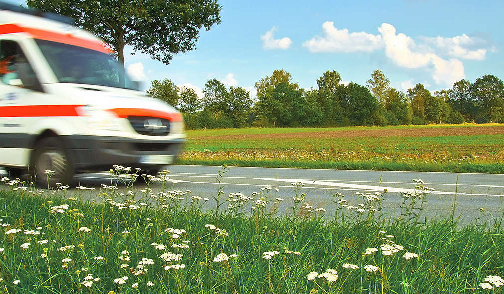 Rettungswagen vor grüner Wiese