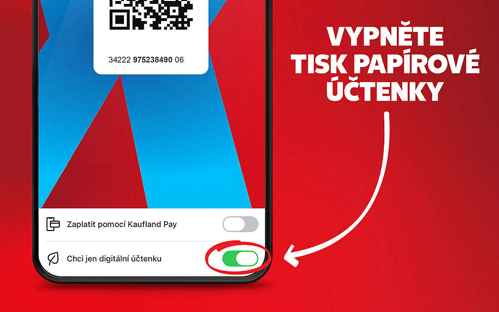 Mobilní telefon, aplikace Kaufland, jak vypnout tisk papírové účtenky