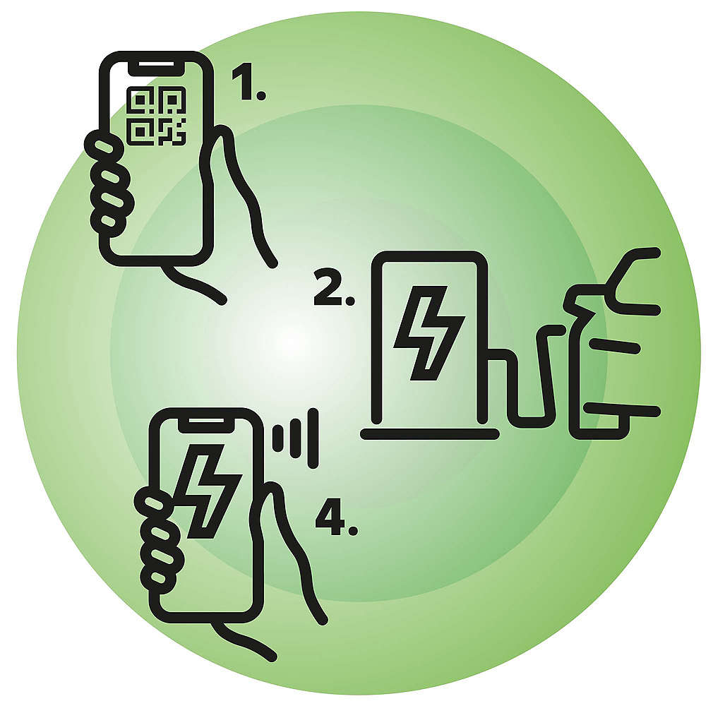 Ladevorgang eines E-Fahrzeugs in drei Schritten veranschaulicht