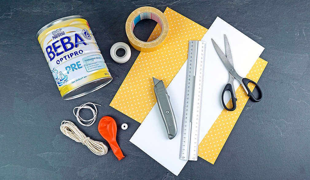 Abbildung: Bastelmaterialien für die Trommel