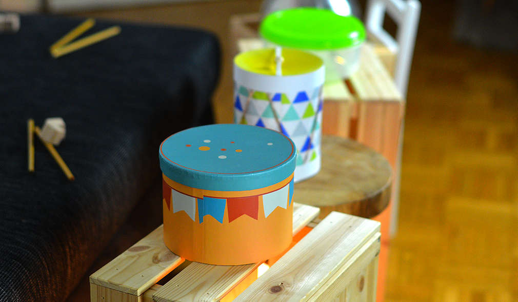 Fertig gebastelte Stabtrommeln