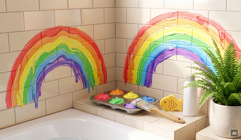 Regenbogen an Badezimmerfliesen