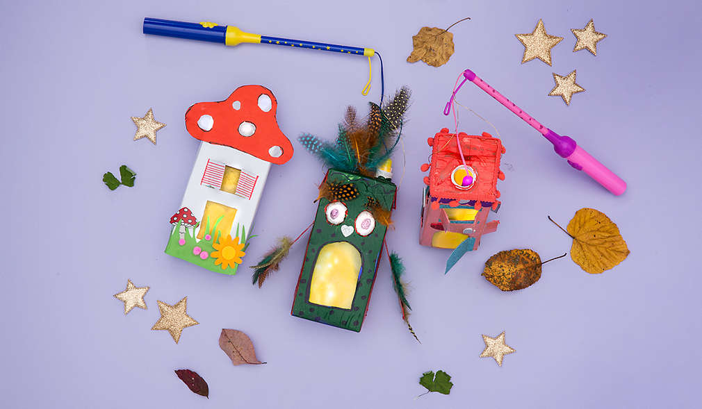 Bunt bemalte Milchkartons als Laternen