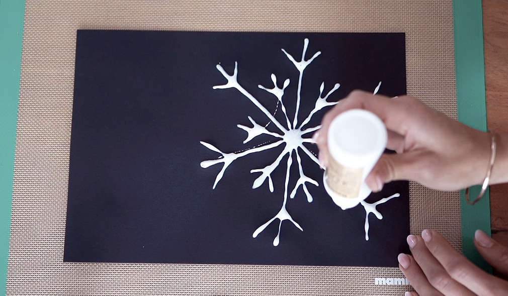 Eiskristall auf schwarzer Pappe