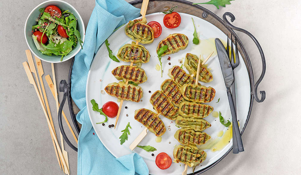 Maultaschen am Spieß aus dem Kontaktgrill