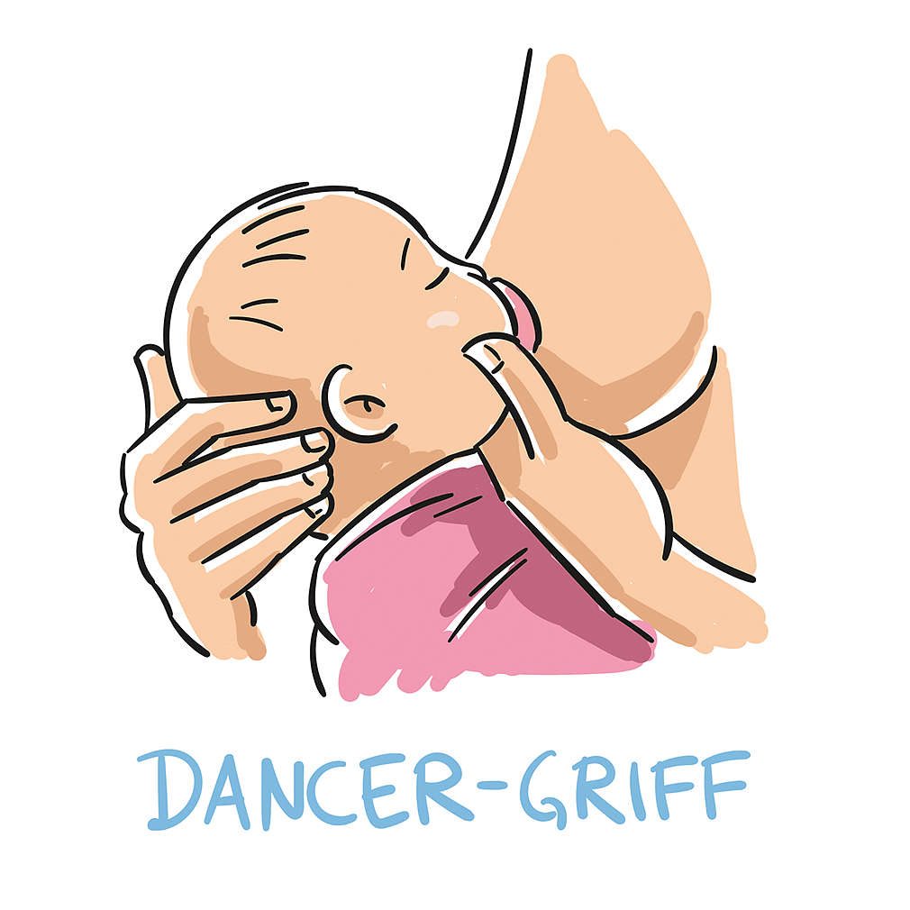 Zeichnung einer stillenden Mutter mit Dancer-Griff
