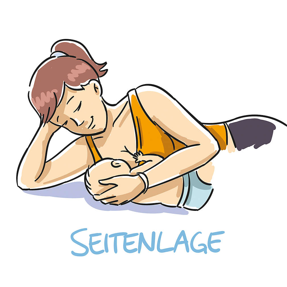 Zeichnung einer stillenden Mutter in Seitenlage