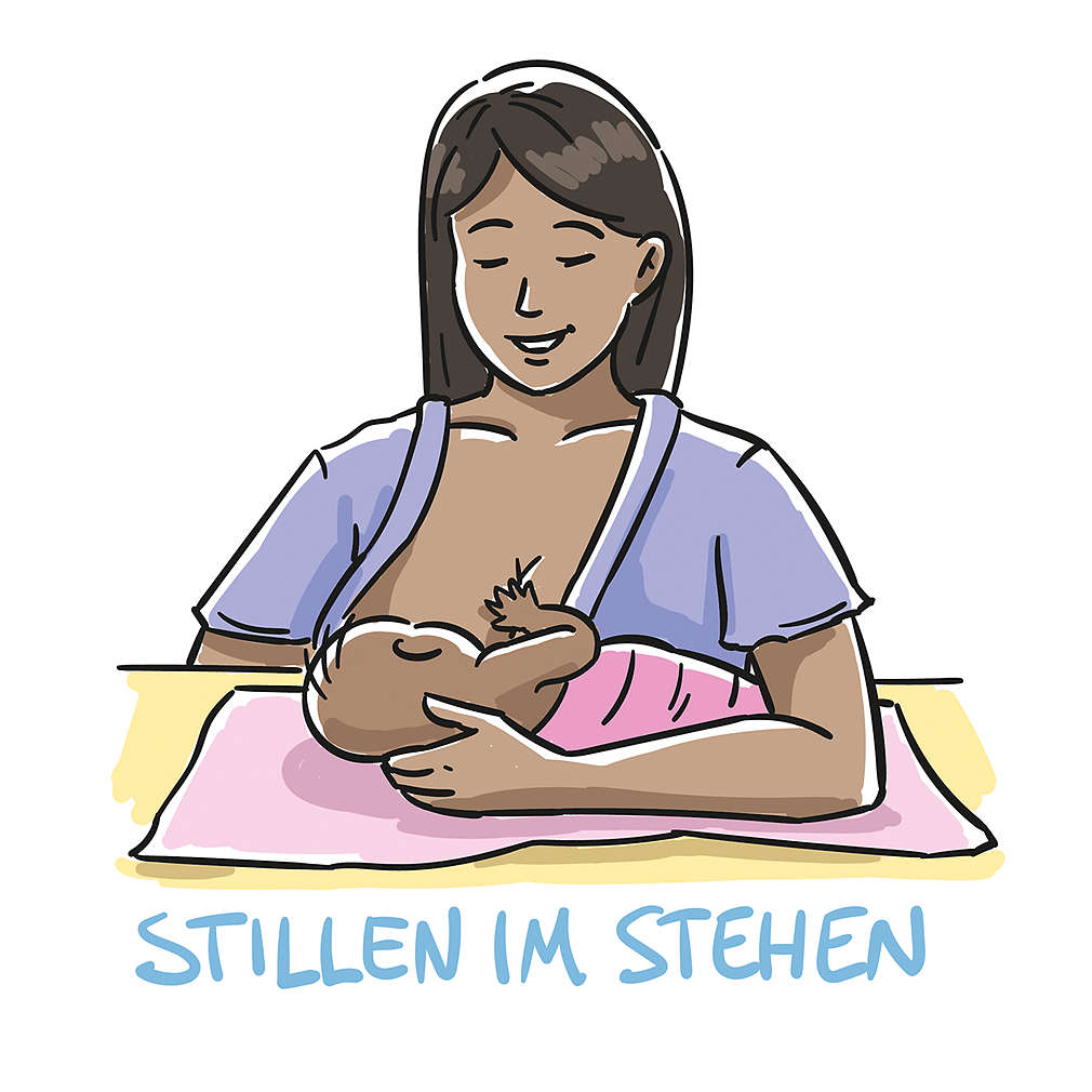 Zeichnung einer stillenden Mutter im Stehen