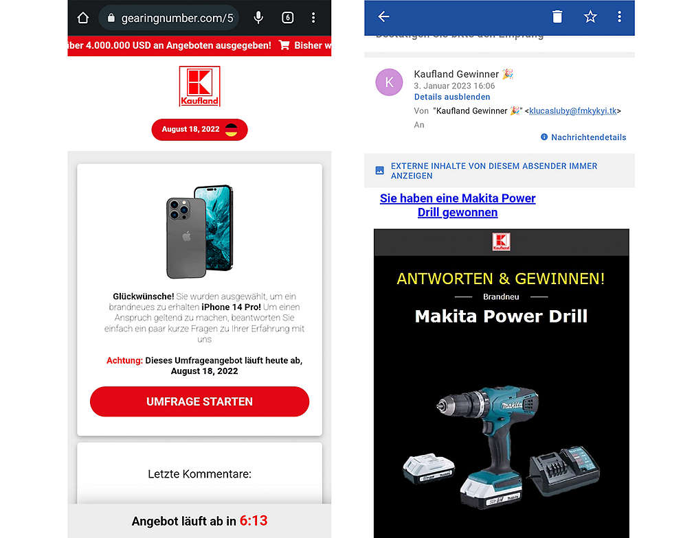 Beispiele für Fake-Gewinnspiele