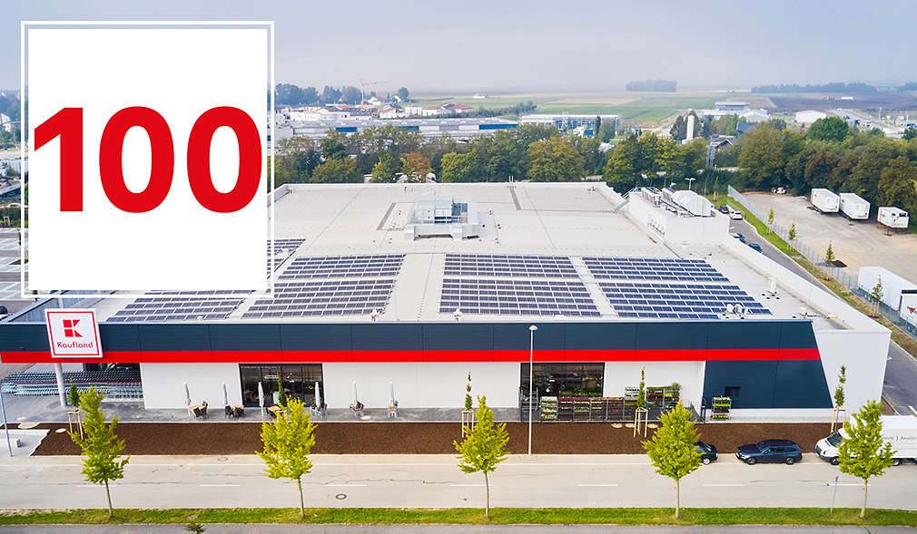 Unsere Zahl des Tages: 100; Abbildung: Kaufland-Filiale mit Photovoltaikanlage