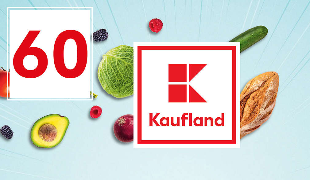 Unsere Zahl des Tages: 60; Logo: Kaufland; Hintergrund: Obst, Gemüse, Backwaren