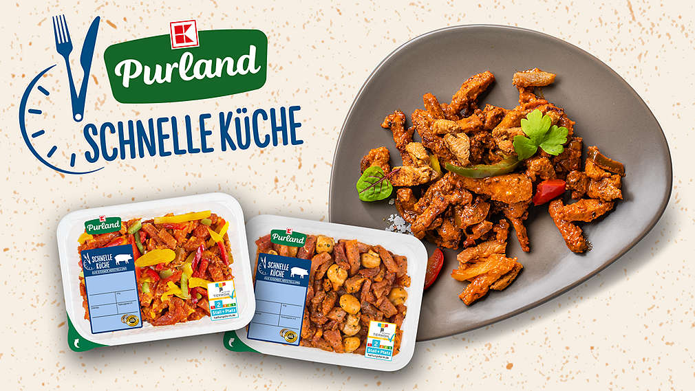 Verschiedene Produkte von K-Purland Schnelle Küche; Logo: K-Purland Schnelle Küche