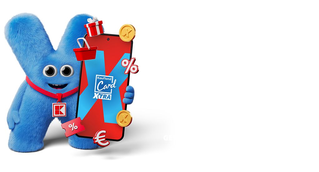 Kaufland Card XTRA Maskottchen mit Smartphone in der Hand