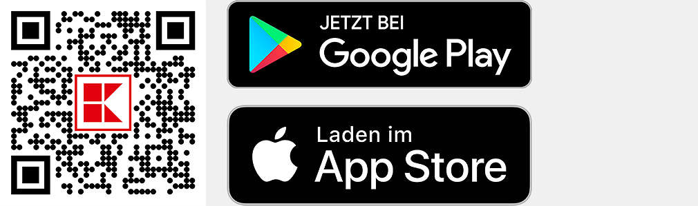 QR-Code und Logo von Play Store und App Store