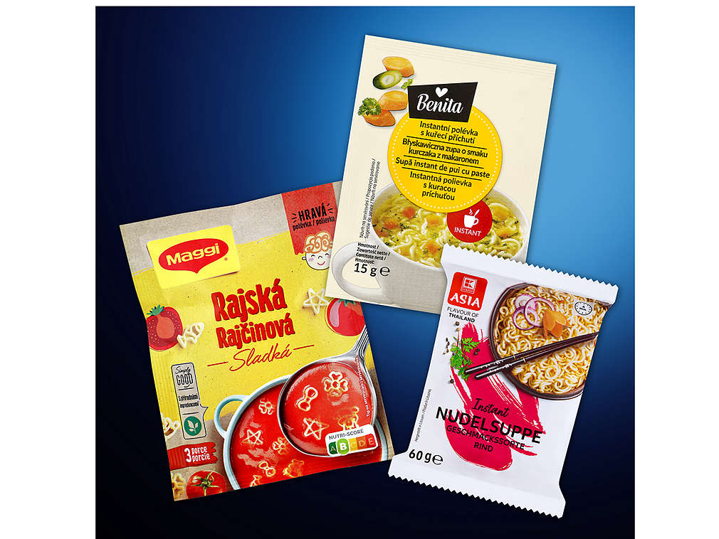 různé druhy instantních polévek - kupón s Kaufland Card na slevu 50 % za 10 bodů