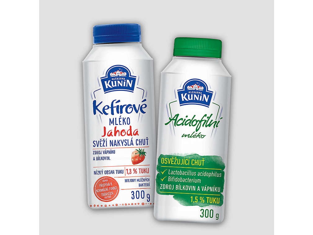 Kefírová a acidofilní mléka značky Kunín