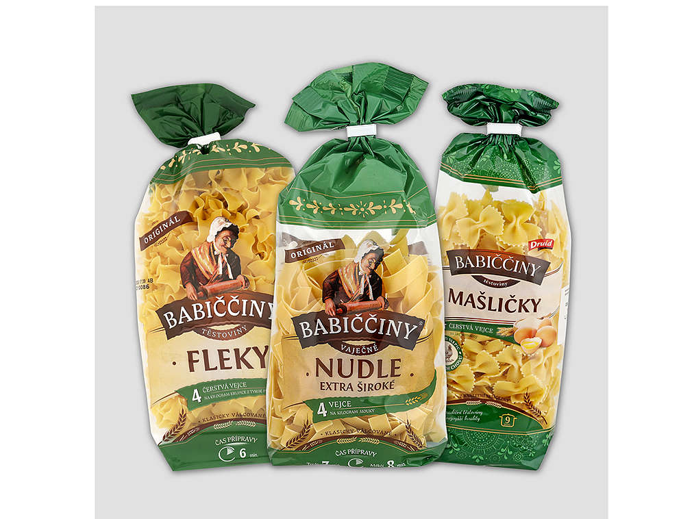 Výrobky značky Babiččiny těstoviny - různé druhy