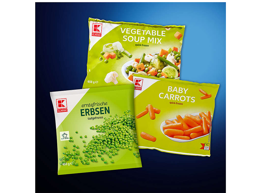 Mražená zelenina značky K-Classic - různé druhy