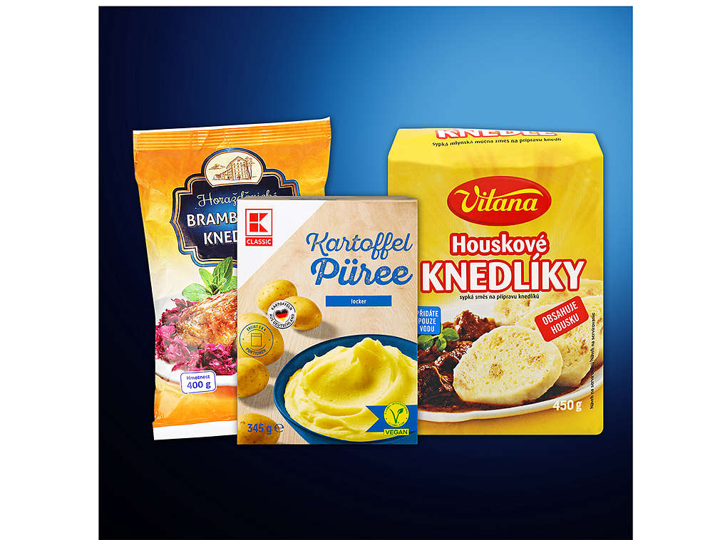 Knedlíky a bramborové kaše v prášku - různé druhy