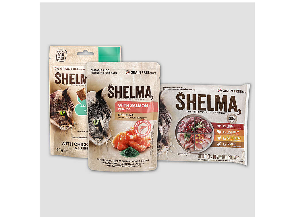 Krmivo pro kočky značky Shelma - různé druhy