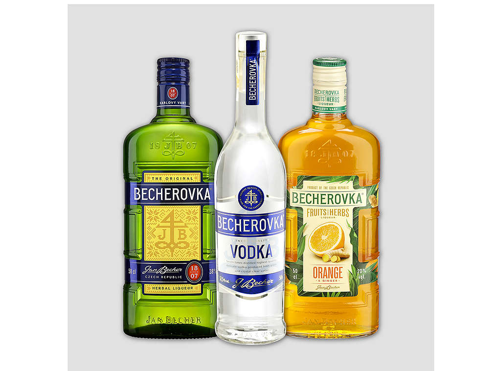 Produkty značky Becherovka - různé druhy