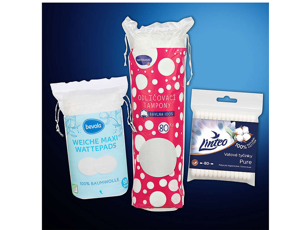 Vatové tyčinky a odličovací tampony - různé druhy
