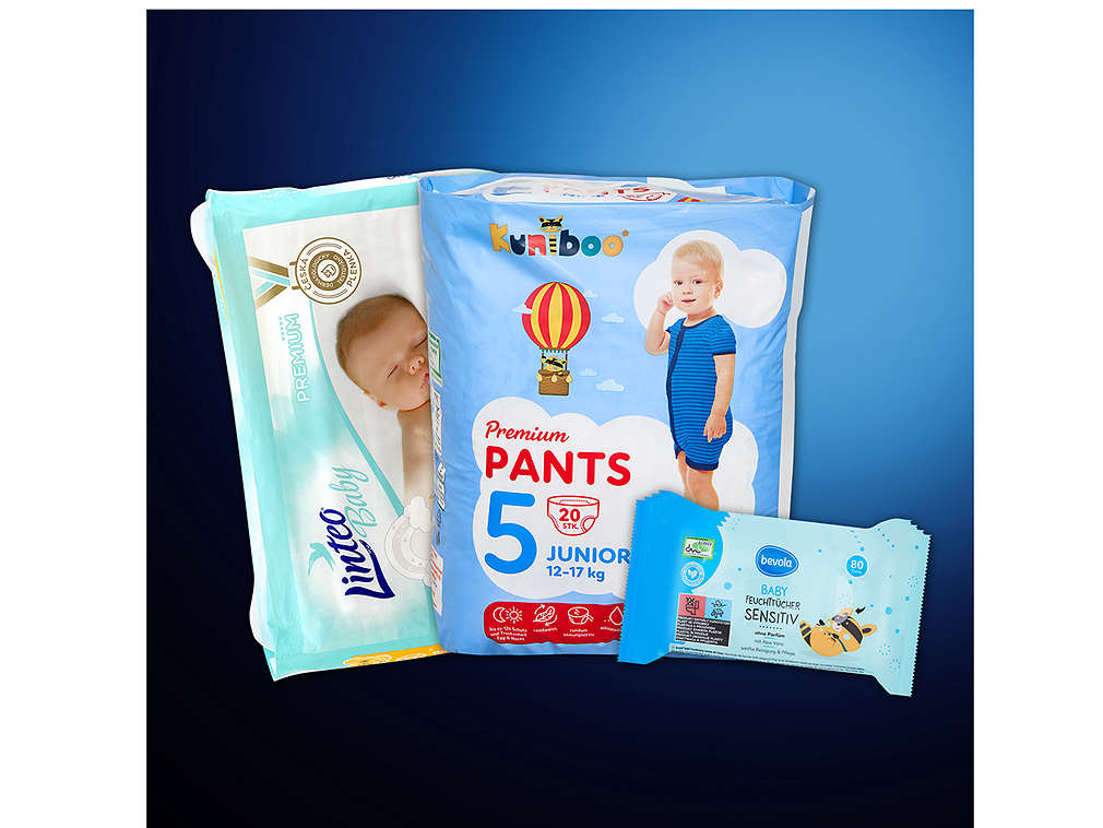 kupón s Kaufland Card na Dětské pleny, pantsy a vlhčené ubrousky.