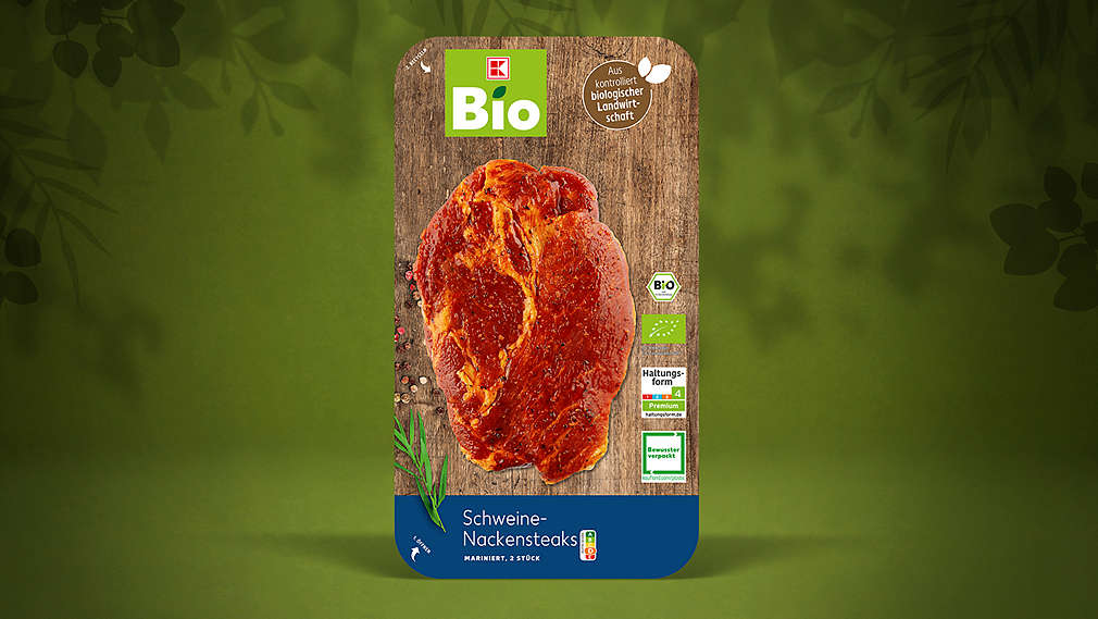 K-BIO Schweinenackensteak in Flatskin-Verpackung