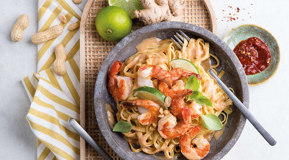 Garnelen auf Kokos-Erdnuss-Soße