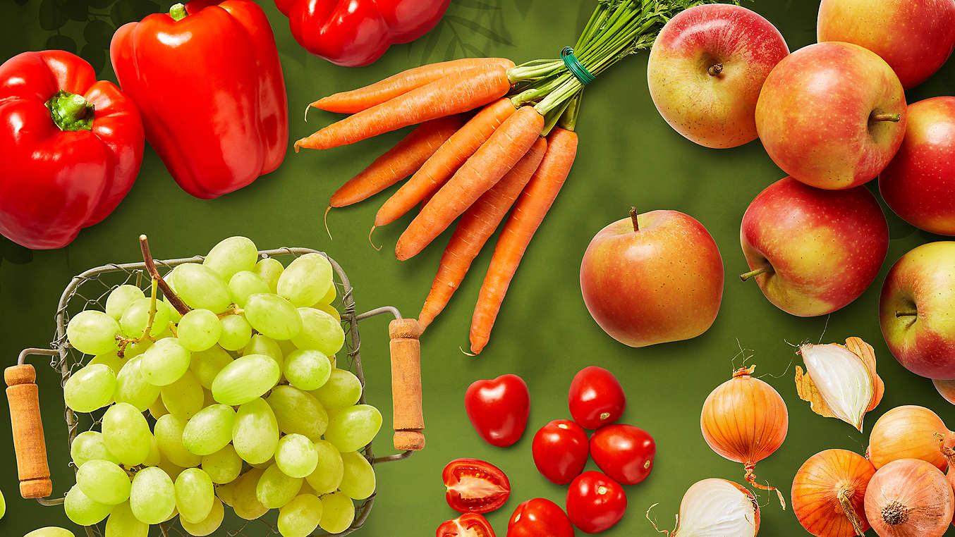 Изображение на различни плодове и зеленчуци