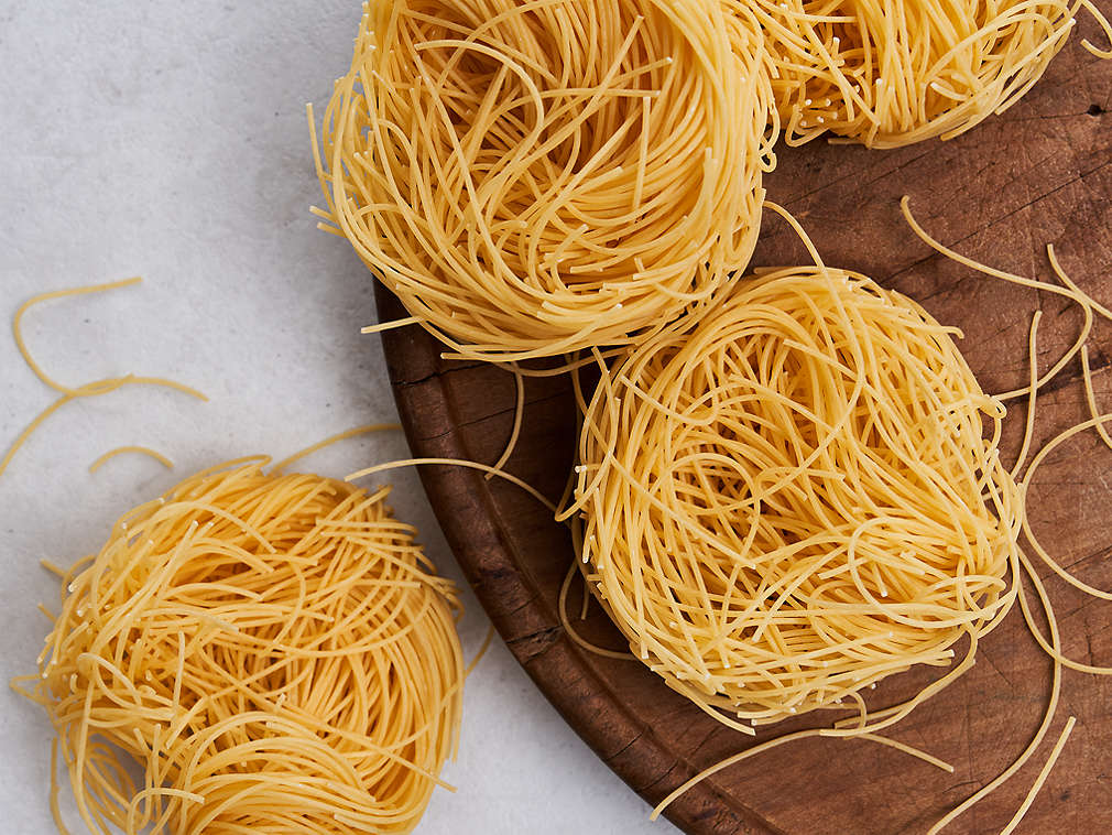 Vaječné těstoviny v detailním pohledu