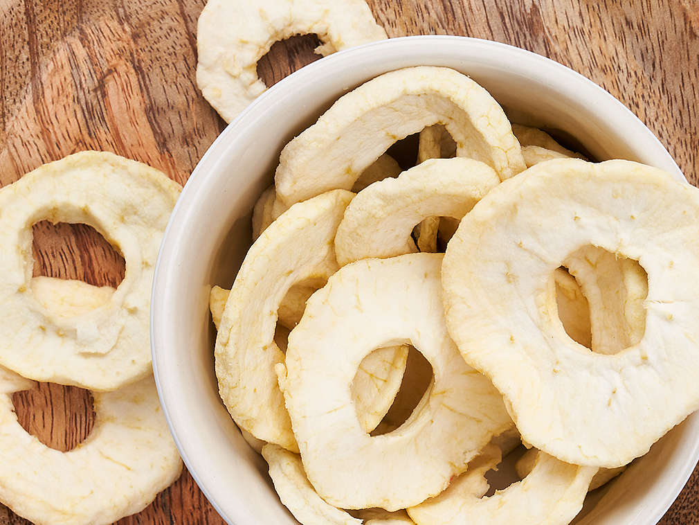 Detailný pohľad na sušené jablká