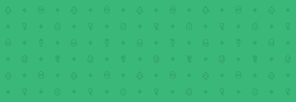 Oster Pattern auf grünem Hintergrund, das sich aus hellgrünen Icons von Ostereiern, Küken, Karotten, Tulpen und vierblättrigen Blüten zusammensetzt., Oster Pattern auf gr�nem Hintergrund, das sich aus hellgr�nen Icons von Ostereiern, K�ken, Karotten, Tulpen und vierbl�ttrigen Bl�ten zusammensetzt.