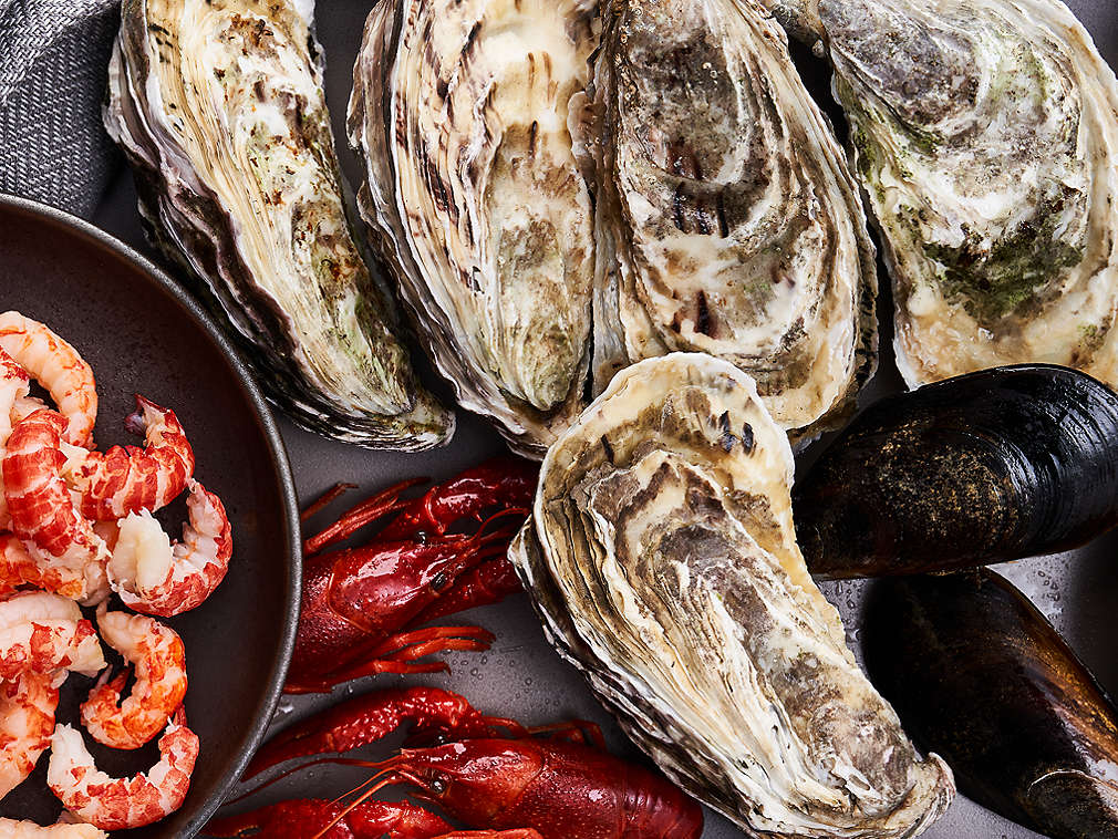 Fructe de mare și crustacee proaspete în detaliu