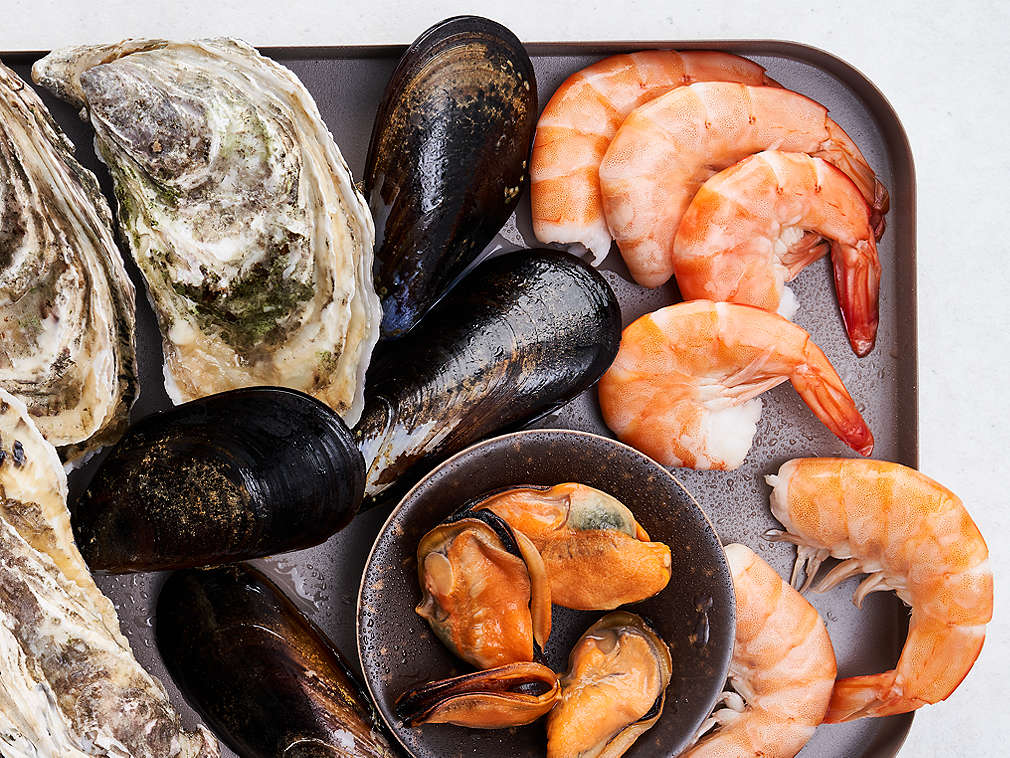 Fructe de mare și crustacee proaspete în detaliu