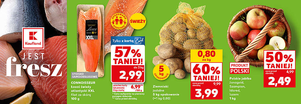 łosoś, ziemniaki i jabłka