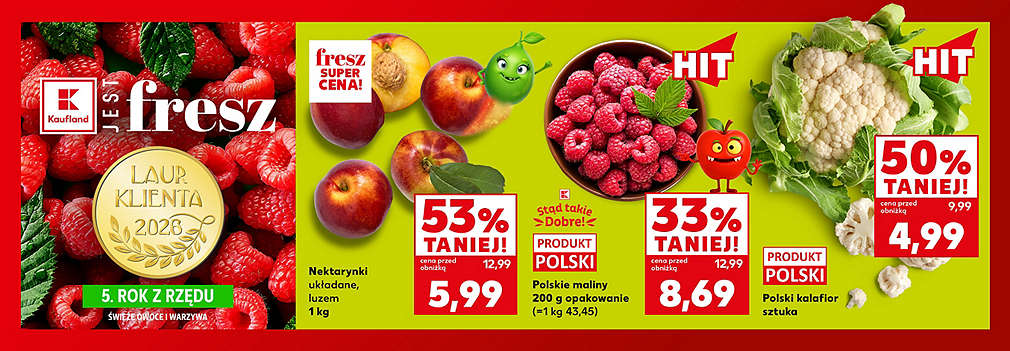 nektarynki, maliny, kalafior