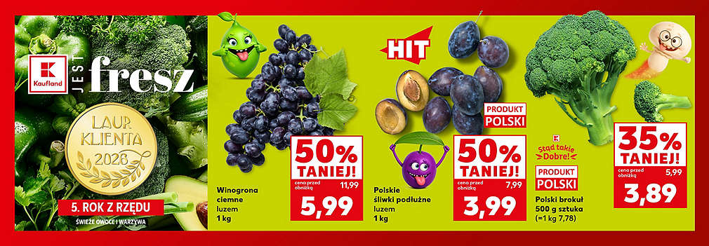 winogrona, śliwki i brokuł