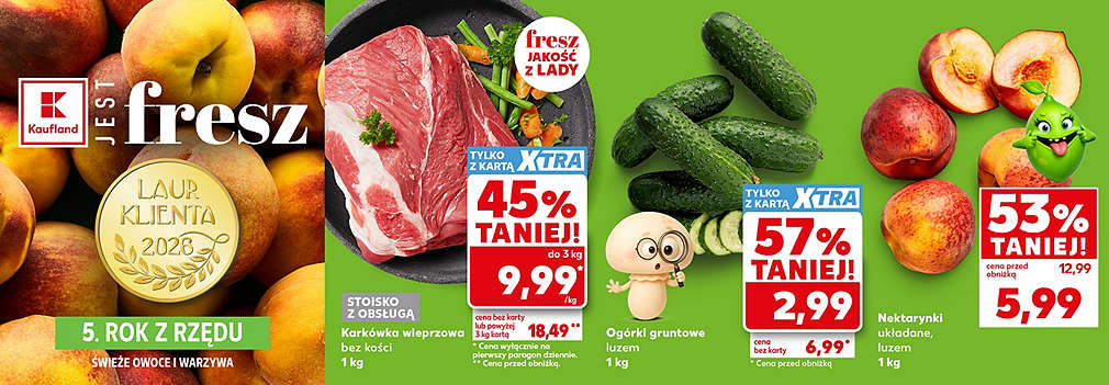 karkówka wieprzowa, ogórki gruntowe i nektarynki