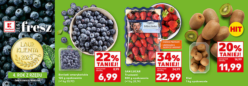 borówki, truskawki, kiwi