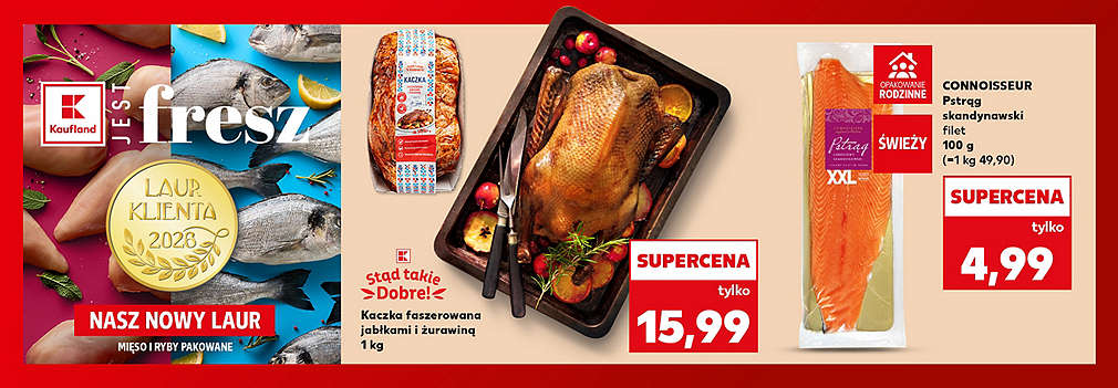 pstrąg świeży pakowany i kaczka faszerowana