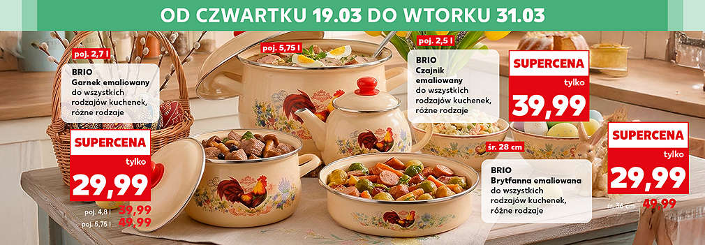 Garnki i naczynia we wzór z kogutem