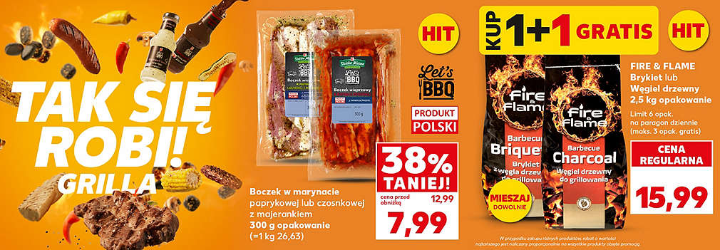 boczek w marynacie oraz brykiet i węgiel