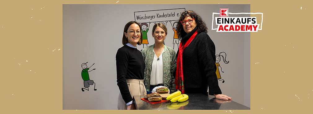 Ines von Kaufland mit der Moderatorin Janine Utsch und Ute von der Kindertafel Würzburg e.V.