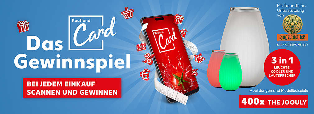Das Kaufland Card Gewinnspiel – bei jedem Einkauf scannen; richtig gewinnen!; Beispielhafte Abbildung der Gewinne
