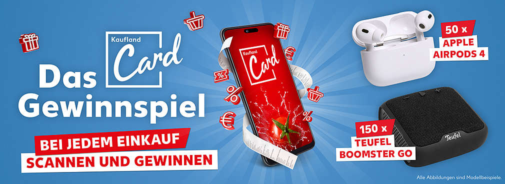 Das Kaufland Card Gewinnspiel – bei jedem Einkauf scannen; richtig gewinnen!; Beispielhafte Abbildung der Gewinne