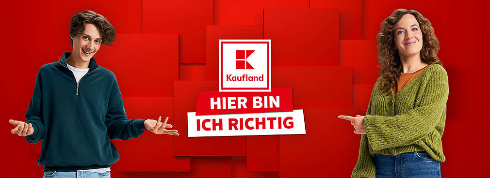 Logo: Kaufland Hier bin ich richtig; Personenabbildung