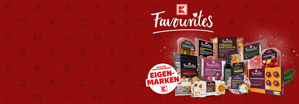 Verschiedene Lebensmittel im weihnachtlichen Stil der Eigenmarke K-FAVOURITES