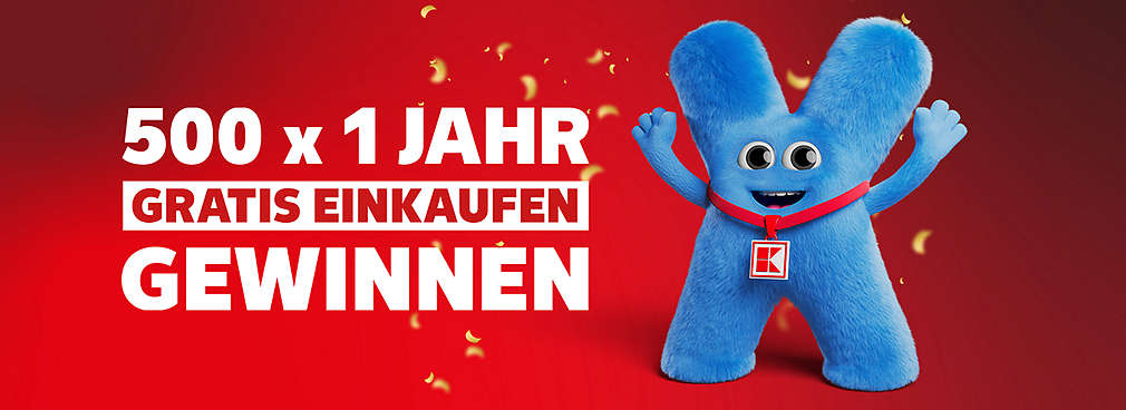 Schriftzug „500 x 1 Jahr gratis einkaufen gewinnen“